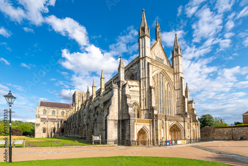 The medieval Cathedral Church of the Holy Trinity, Saint Peter, Saint Paul and Saint Swithun, commonly known as Winchester Cathedral, in the city of Winchester, England. photo