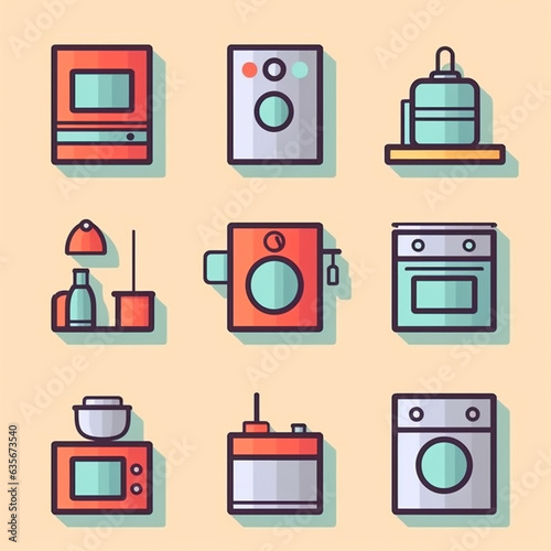 Flat household icon set