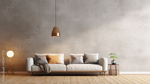 Modern interior design of living room with empty concrete wall background. 3D Rendering, 3D Illustration © Ziyan Yang