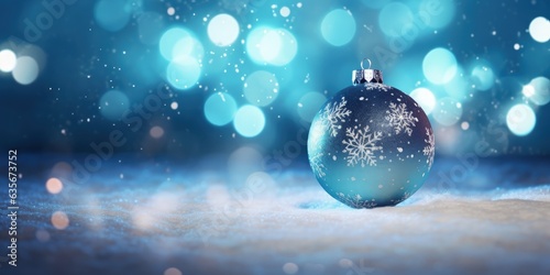 Christmas ball with snowflakes, concept of holidays and festivities, bokeh background. Generative AI