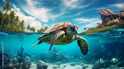Turtle swimming in the ocean at tropical island  © Artofinnovation