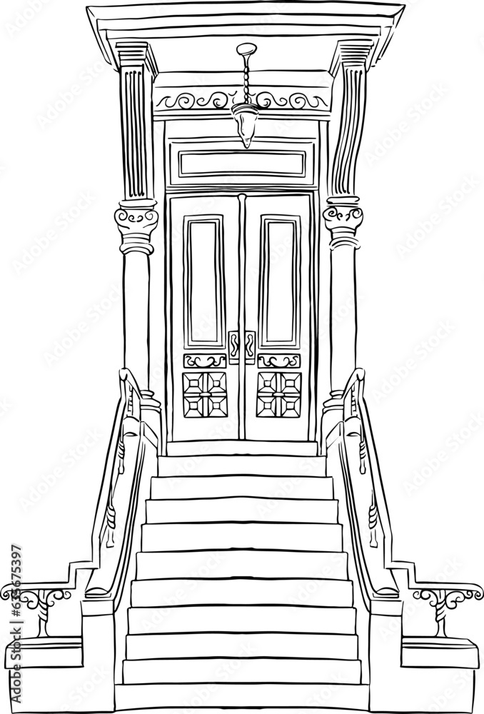 Vintage line art door. Line art building. Stock Vector | Adobe Stock
