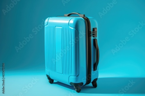 new modern blue suitcase on blue background.copy space
