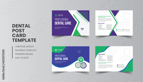 Dental care postcard template with sports event poster and brochure cover design