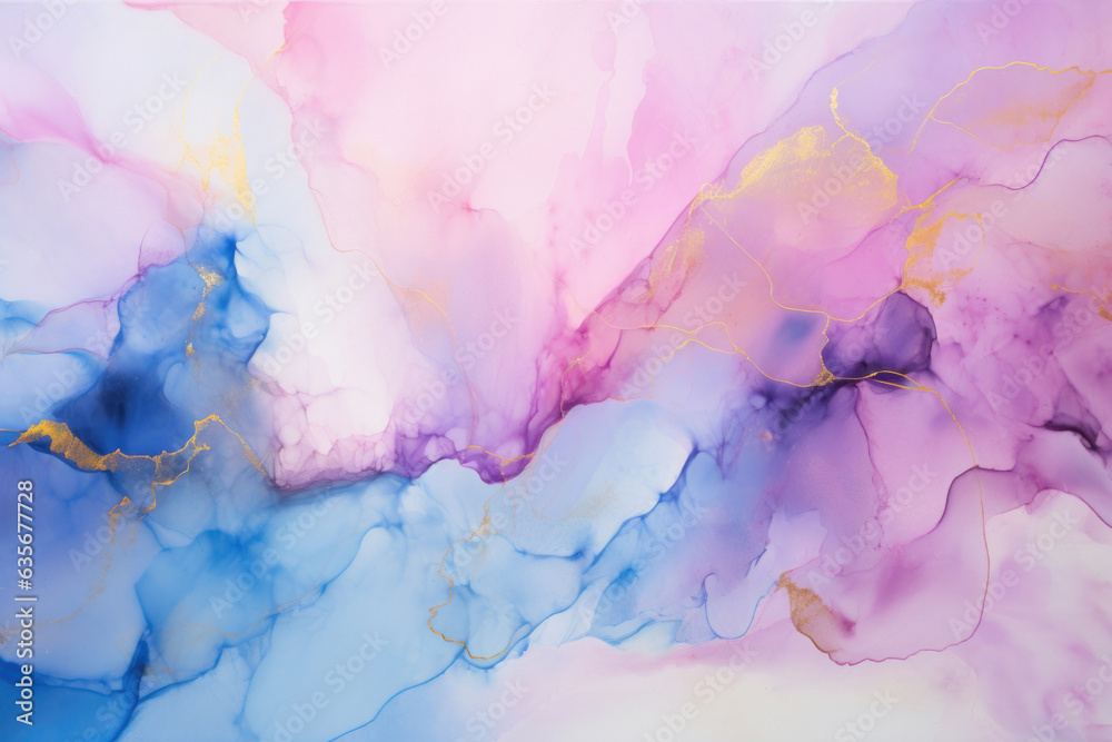 Liquid Ink Fuchsia Texture. Vibrant Abstract Watercolor Waves and Splashes, Artistic Flow, Design in Pink, Blue and Gold Hues. Generative AI. Liquid Ink Fuchsia Texture. Vibrant Abstract Watercolor Waves and Splashes, Artistic Flow, Design in Pink, Blue and Gold Hues. Generative AI.
