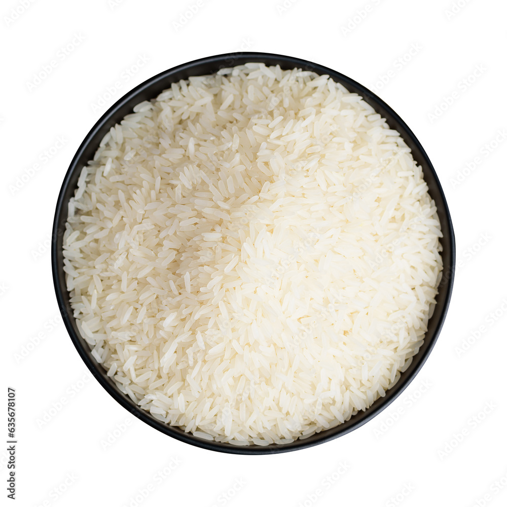Organic Thai Jasmine rice grain in bowl on png transparent background Organic Thai Jasmine rice grain in bowl on png transparent background