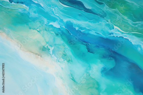 Liquid ink Turquoise Texture. Vibrant Watercolor Design  Artistic Abstract Waves  Trendy Golden Green Stains  Flowing Splashes and Drips. Generative AI.
