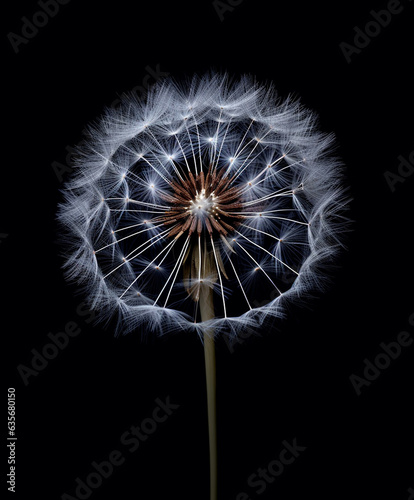 macro shot of a dandelion on a black background
