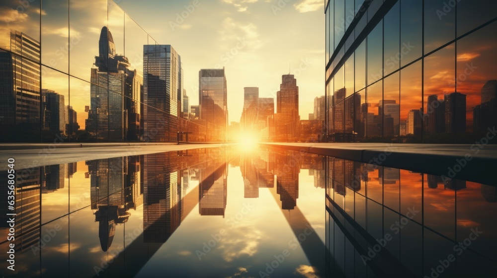 Obraz premium modern reflexive business office building at business district.