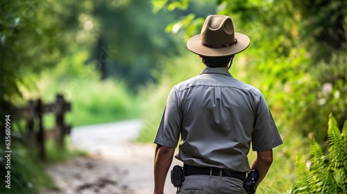 dedicated park ranger patrolling a national park generative ai photo