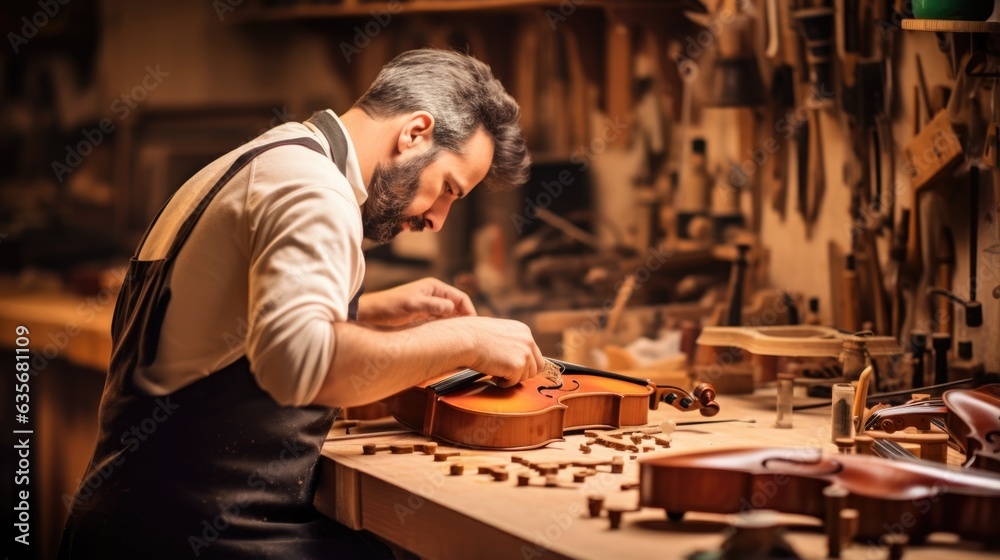 dedicated violin maker crafting a violin in a quiet workshop generative ai dedicated violin maker crafting a violin in a quiet workshop generative ai