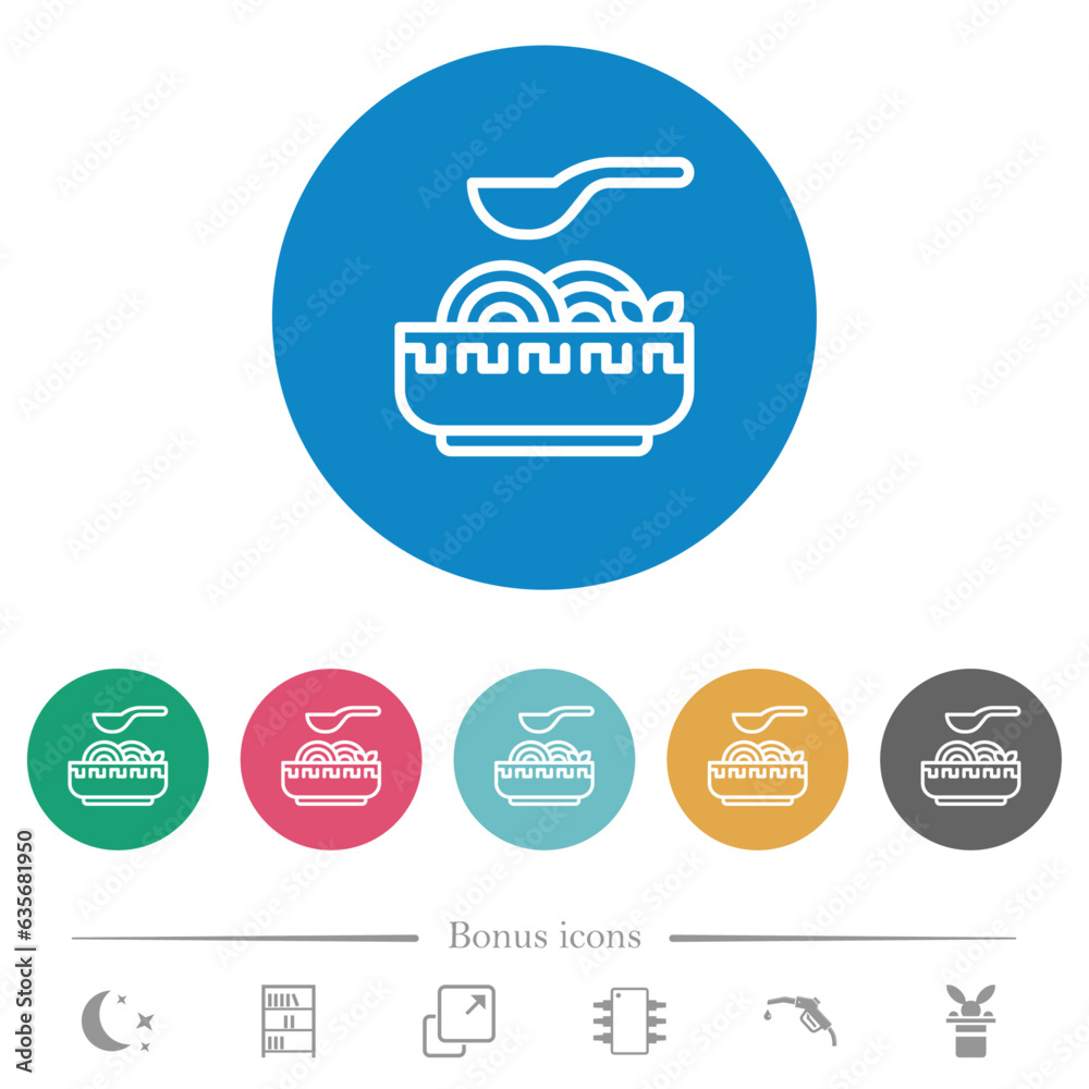 Noodle soup outline flat round icons Noodle soup outline flat round icons