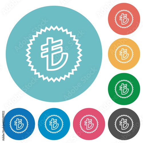 Turkish Lira sticker outline flat round icons