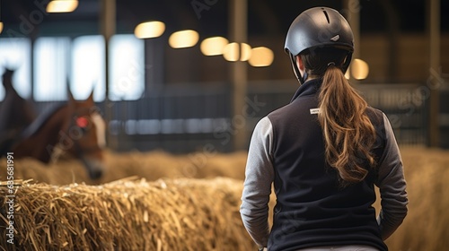 equestrian rider training a horse in a stable, generative ai © ThisDesign