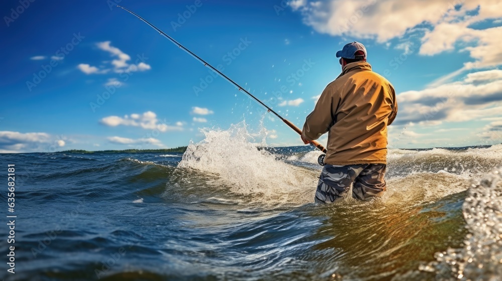 fisherman in a serene lake generative ai