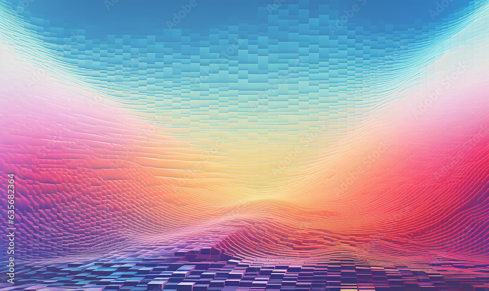 wavy blocky pixellated rainbow gradient background; a generative AI ...