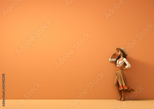 Fotografia, Obraz danseuse de danse country sur un fond bleu clair - style 3D
