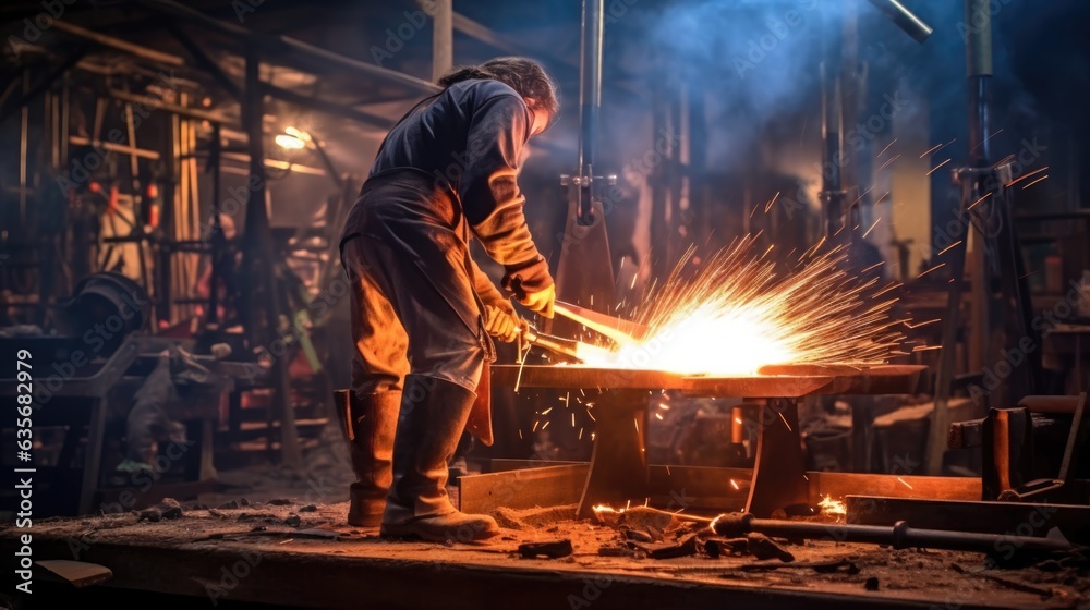 blacksmith hammering a piece of metal in a traditional forge generative ai