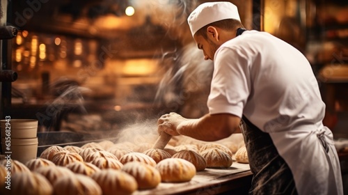 baker preparing bread in a traditional bakery generative ai