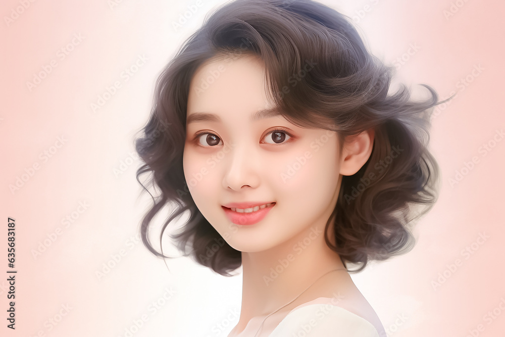 Close-up portrait of young woman hyper realistic portrait in positive view, beautiful model posing in studio over effect pastel background. Generative AI. Close-up portrait of young woman hyper realistic portrait in positive view, beautiful model posing in studio over effect pastel background. Generative AI.
