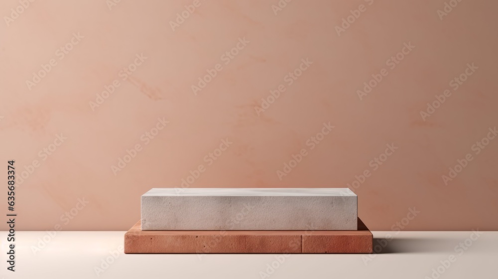 Old Brick Abstract Minimalistic Product Podium. The Scene for Product Presentation. 3D Room with Geometric Platform Stage Pedestal. Ai Generated Podium Mockup for a Product advertisement. Old Brick Abstract Minimalistic Product Podium. The Scene for Product Presentation. 3D Room with Geometric Platform Stage Pedestal. Ai Generated Podium Mockup for a Product advertisement.