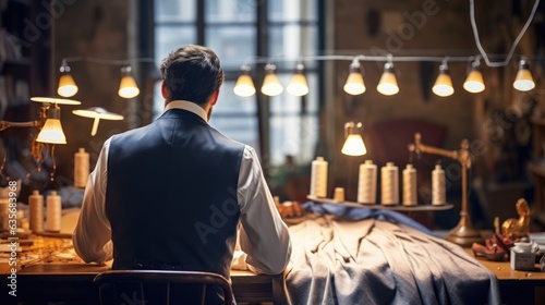 tailor working on a garment in an old-fashioned atelier generative ai