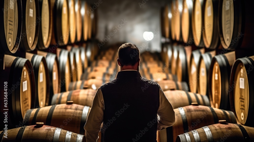 Obraz premium winemaker testing a wine in a cellar generative ai