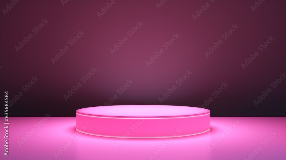 Pink LED Abstract Minimalistic Product Podium. The Scene for Product Presentation. 3D Room with Geometric Platform Stage Pedestal. Ai Generated Podium Mockup for a Product advertisement. Pink LED Abstract Minimalistic Product Podium. The Scene for Product Presentation. 3D Room with Geometric Platform Stage Pedestal. Ai Generated Podium Mockup for a Product advertisement.