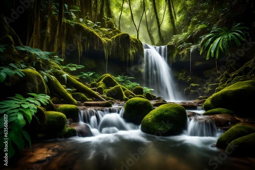  beautiful natural background of waterfall in the midel of forest  photo