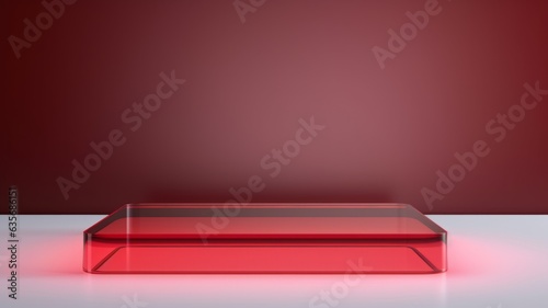 Red Glass Abstract Minimalistic Product Podium. The Scene for Product Presentation. 3D Room with Geometric Platform Stage Pedestal. Ai Generated Podium Mockup for a Product advertisement.