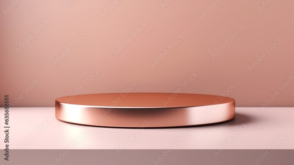 Rose Gold Abstract Minimalistic Product Podium. The Scene for Product Presentation. 3D Room with Geometric Platform Stage Pedestal. Ai Generated Podium Mockup for a Product advertisement. Rose Gold Abstract Minimalistic Product Podium. The Scene for Product Presentation. 3D Room with Geometric Platform Stage Pedestal. Ai Generated Podium Mockup for a Product advertisement.
