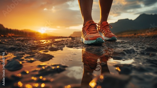 Closeup image of legs and jogging shoes. Made with Generative AI Made with Generative AI. 