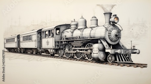 old locomotive train handmade drawing sketch
