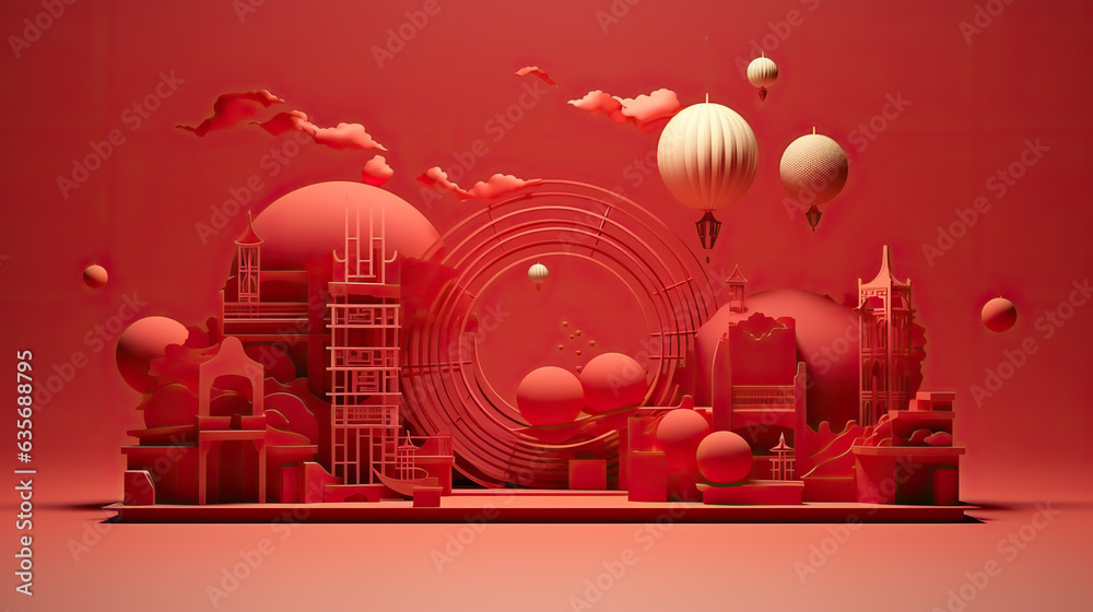 Mid-autumn festival, Red 3D