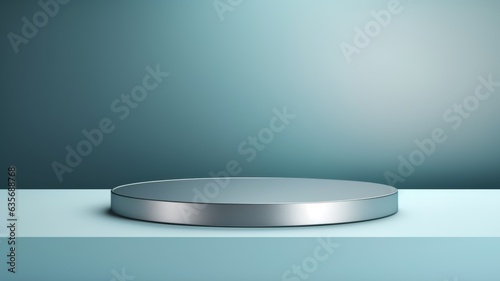 Stainless Steel Abstract Minimalistic Product Podium. The Scene for Product Presentation. 3D Room with Geometric Platform Stage Pedestal. Ai Generated Podium Mockup for a Product advertisement. © Vector Juice