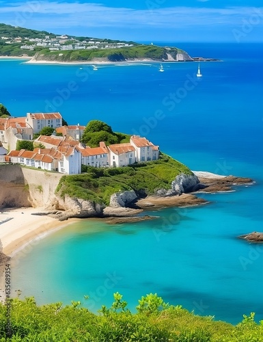 The blue sea with lovely shores and much to admire. There are islands with playful white-stone houses and excellent vacation spots.