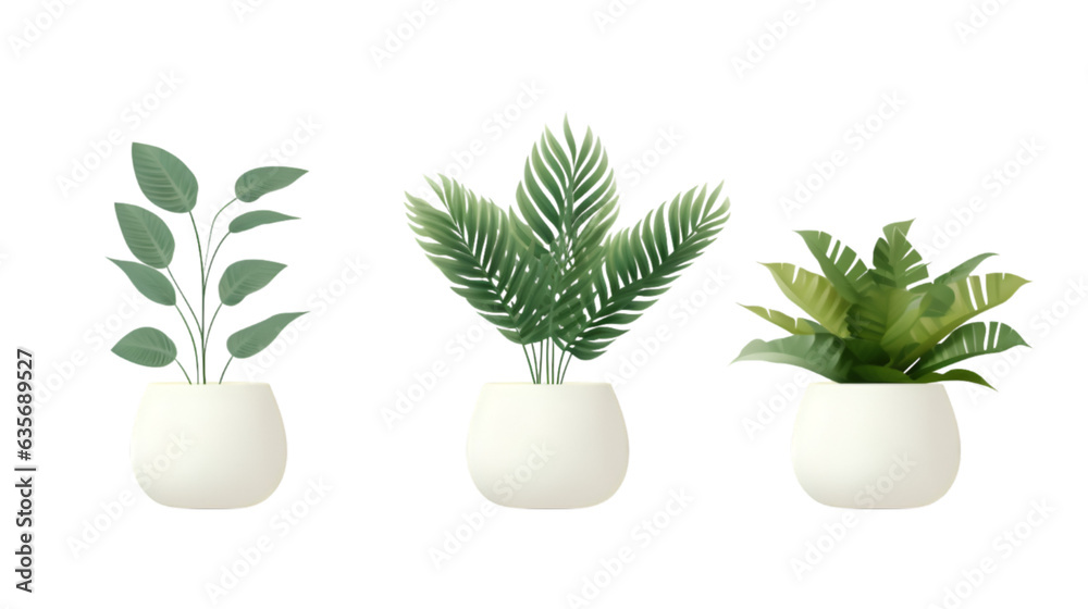 set of plants in ceramic pots isolated on transparent background, realistic. set of plants in ceramic pots isolated on transparent background, realistic.