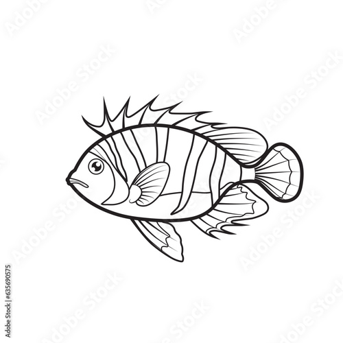 Vector of fish cartoon. Line art on white background.