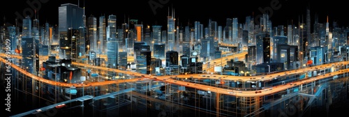 illustration of the night view of the city from the tall buildings, generative AI