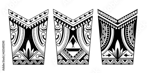 Wrap around arm polynesian tattoo set design. Pattern aboriginal samoan. illustration EPS10
