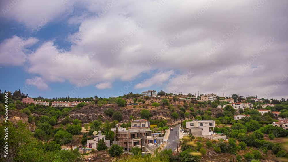 Timelapse of a Small Village on the Hillside in Cyprus with Clouds Sweeping Across the Skies. Timelapse of a Small Village on the Hillside in Cyprus with Clouds Sweeping Across the Skies.