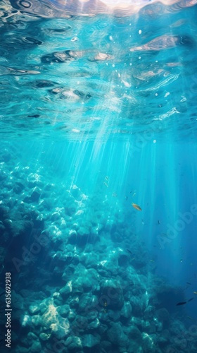 deep sea in shallow water, tropical ocean colors. vertical Abstract background of deep sea and shallow water, underwater shooting © Margo_Alexa