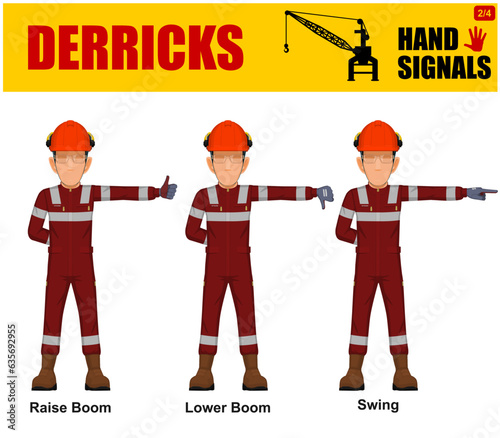 Set of worker present derricks hand signal on white background