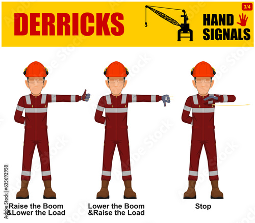 Set of worker present derricks hand signal on white background