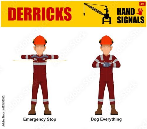 Set of worker present derricks hand signal on white background