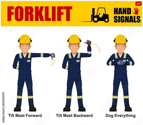 Set of worker present Forklift hand signal on white background