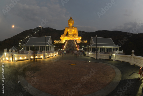Phra Buddha Chok is a Buddha image in the attitude of subduing Mara. Chiang Saen Art It is the second largest in Thailand, located at the foot of the mountain in Wat Khao Wong Phra Chan in Thailand. photo