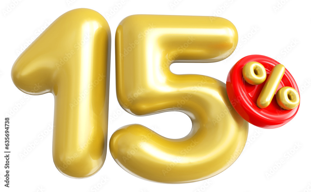 15 percent off gold 3d number render 15 percent off gold 3d number render