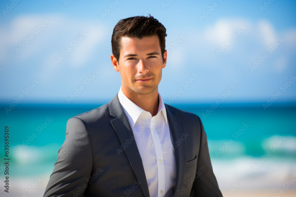 A Captivating Business Portrait Embracing the Serenity of the Beach; An Ideal Combination of Professionalism and Tranquil Scenery A Captivating Business Portrait Embracing the Serenity of the Beach; An Ideal Combination of Professionalism and Tranquil Scenery