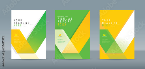 Modern folding ribbon theme book cover template in white, green, yellow color. A4 size book cover template for annual report, magazine, booklet, proposal, portfolio, brochure, poster